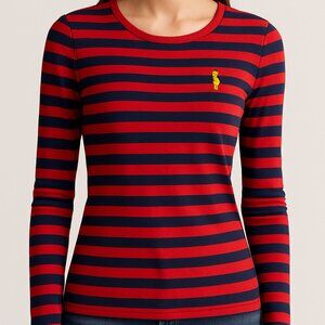 Ralph Lauren Red and Navy Striped Long Sleeve Tee